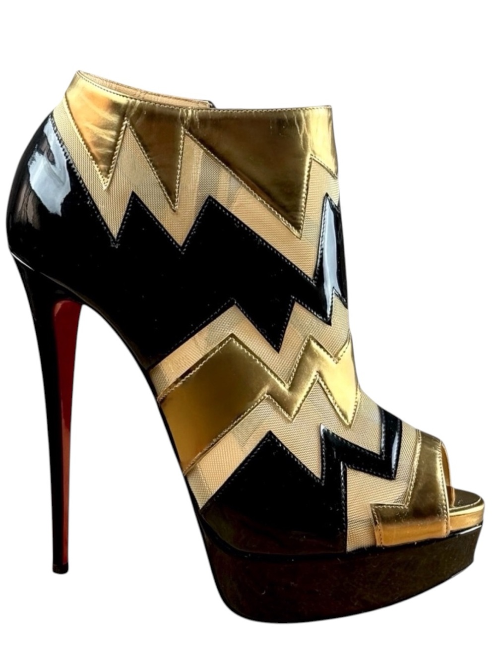 Christian Louboutin gold and black peep-toe ankle booties size 39.5